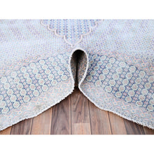 Load image into Gallery viewer, 7&#39;9&quot;x10&#39;1&quot; Arctic Blue, Vintage Persian Kerman, Erased Medallion, Worn Down, Pure Wool, Hand Knotted, Cleaned With Sides And Edges Professionally Secured, Oriental Rug FWR513186