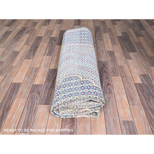 7'9"x10'1" Arctic Blue, Vintage Persian Kerman, Erased Medallion, Worn Down, Pure Wool, Hand Knotted, Cleaned with Sides and Edges Professionally Secured, Oriental Rug FWR513186