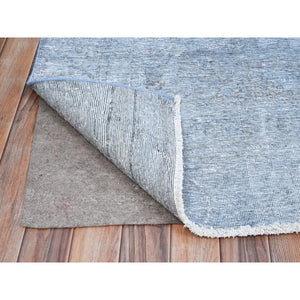 9'x11'8" Baby Blue, Hand Knotted, Overdyed Vintage Persian Tabriz, Worn Down, Rustic Look, Natural Wool, Oriental Rug FWR513234