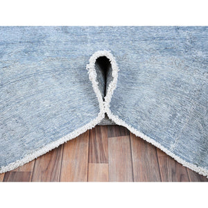 9'x11'8" Baby Blue, Hand Knotted, Overdyed Vintage Persian Tabriz, Worn Down, Rustic Look, Natural Wool, Oriental Rug FWR513234