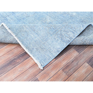 9'x11'8" Baby Blue, Hand Knotted, Overdyed Vintage Persian Tabriz, Worn Down, Rustic Look, Natural Wool, Oriental Rug FWR513234