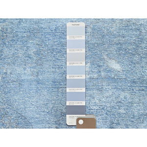 9'x11'8" Baby Blue, Hand Knotted, Overdyed Vintage Persian Tabriz, Worn Down, Rustic Look, Natural Wool, Oriental Rug FWR513234