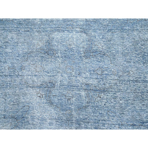 9'x11'8" Baby Blue, Hand Knotted, Overdyed Vintage Persian Tabriz, Worn Down, Rustic Look, Natural Wool, Oriental Rug FWR513234