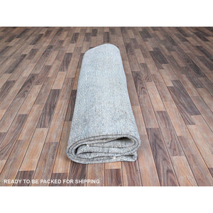 9'x11'8" Baby Blue, Hand Knotted, Overdyed Vintage Persian Tabriz, Worn Down, Rustic Look, Natural Wool, Oriental Rug FWR513234