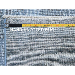9'x11'8" Baby Blue, Hand Knotted, Overdyed Vintage Persian Tabriz, Worn Down, Rustic Look, Natural Wool, Oriental Rug FWR513234