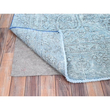 Load image into Gallery viewer, 7&#39;1&quot;x10&#39;7&quot; Medium Turquoise, Pure Wool, Hand Knotted, Vintage Persian Tabriz With Faded Design, Shaved Down, Distressed Feel, Oriental Rug FWR513240