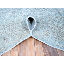 Load image into Gallery viewer, 7&#39;1&quot;x10&#39;7&quot; Medium Turquoise, Pure Wool, Hand Knotted, Vintage Persian Tabriz With Faded Design, Shaved Down, Distressed Feel, Oriental Rug FWR513240