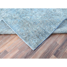 Load image into Gallery viewer, 7&#39;1&quot;x10&#39;7&quot; Medium Turquoise, Pure Wool, Hand Knotted, Vintage Persian Tabriz With Faded Design, Shaved Down, Distressed Feel, Oriental Rug FWR513240