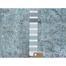 Load image into Gallery viewer, 7&#39;1&quot;x10&#39;7&quot; Medium Turquoise, Pure Wool, Hand Knotted, Vintage Persian Tabriz With Faded Design, Shaved Down, Distressed Feel, Oriental Rug FWR513240