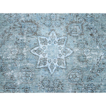 Load image into Gallery viewer, 7&#39;1&quot;x10&#39;7&quot; Medium Turquoise, Pure Wool, Hand Knotted, Vintage Persian Tabriz With Faded Design, Shaved Down, Distressed Feel, Oriental Rug FWR513240