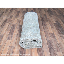 Load image into Gallery viewer, 7&#39;1&quot;x10&#39;7&quot; Medium Turquoise, Pure Wool, Hand Knotted, Vintage Persian Tabriz With Faded Design, Shaved Down, Distressed Feel, Oriental Rug FWR513240