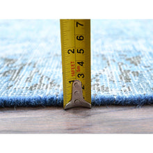 Load image into Gallery viewer, 7&#39;1&quot;x10&#39;7&quot; Medium Turquoise, Pure Wool, Hand Knotted, Vintage Persian Tabriz With Faded Design, Shaved Down, Distressed Feel, Oriental Rug FWR513240