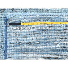 Load image into Gallery viewer, 7&#39;1&quot;x10&#39;7&quot; Medium Turquoise, Pure Wool, Hand Knotted, Vintage Persian Tabriz With Faded Design, Shaved Down, Distressed Feel, Oriental Rug FWR513240