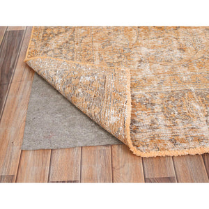 6'5"x10' Carrot Orange, Shaved Down, Distressed Look, Extra Soft Wool, Hand Knotted, Vintage Persian Tabriz With Faded Medallion Design, Oriental Rug FWR513252