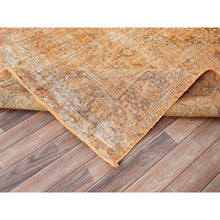 Load image into Gallery viewer, 6&#39;5&quot;x10&#39; Carrot Orange, Shaved Down, Distressed Look, Extra Soft Wool, Hand Knotted, Vintage Persian Tabriz With Faded Medallion Design, Oriental Rug FWR513252