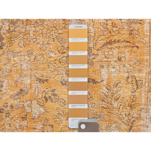 6'5"x10' Carrot Orange, Shaved Down, Distressed Look, Extra Soft Wool, Hand Knotted, Vintage Persian Tabriz With Faded Medallion Design, Oriental Rug FWR513252