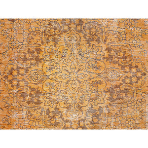 6'5"x10' Carrot Orange, Shaved Down, Distressed Look, Extra Soft Wool, Hand Knotted, Vintage Persian Tabriz With Faded Medallion Design, Oriental Rug FWR513252