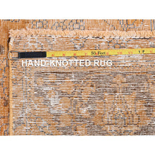 Load image into Gallery viewer, 6&#39;5&quot;x10&#39; Carrot Orange, Shaved Down, Distressed Look, Extra Soft Wool, Hand Knotted, Vintage Persian Tabriz With Faded Medallion Design, Oriental Rug FWR513252