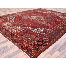 Load image into Gallery viewer, 10&#39;1&quot;x12&#39;9&quot; Ajax Red, Semi Antique Persian Heriz with Tribal Ambience, Good Condition, Distressed Look, Pure Wool, Hand Knotted, Oriental Rug FWR513372