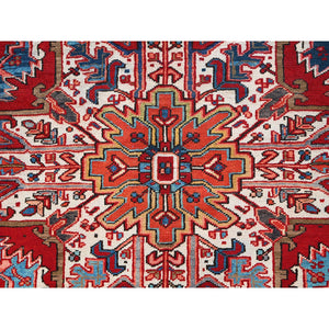 10'1"x12'9" Ajax Red, Semi Antique Persian Heriz With Tribal Ambience, Good Condition, Distressed Look, Pure Wool, Hand Knotted, Oriental Rug FWR513372