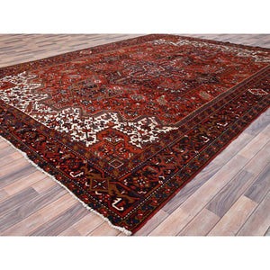 9'10"x13' Turkey Red, Good Condition, Rustic Feel, Worn Wool, Hand Knotted, Semi Antique Persian Heriz With Tribal Ambience, Oriental Rug FWR513414