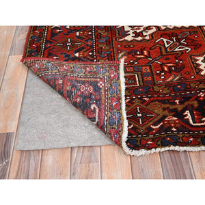 9'10"x13' Turkey Red, Good Condition, Rustic Feel, Worn Wool, Hand Knotted, Semi Antique Persian Heriz With Tribal Ambience, Oriental Rug FWR513414