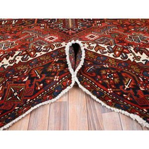9'10"x13' Turkey Red, Good Condition, Rustic Feel, Worn Wool, Hand Knotted, Semi Antique Persian Heriz With Tribal Ambience, Oriental Rug FWR513414