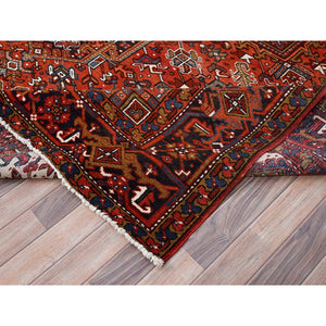 9'10"x13' Turkey Red, Good Condition, Rustic Feel, Worn Wool, Hand Knotted, Semi Antique Persian Heriz With Tribal Ambience, Oriental Rug FWR513414