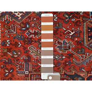 9'10"x13' Turkey Red, Good Condition, Rustic Feel, Worn Wool, Hand Knotted, Semi Antique Persian Heriz With Tribal Ambience, Oriental Rug FWR513414