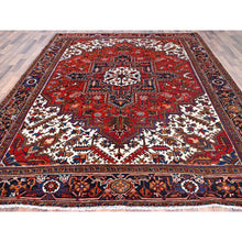 Load image into Gallery viewer, 8&#39;5&quot;x10&#39;9&quot; Tomato Red, Pure Wool, Hand Knotted, Semi Antique Persian Heriz, Good Condition, Distressed Feel, Evenly Worn, Oriental Rug FWR513432