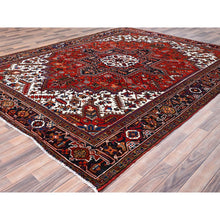 Load image into Gallery viewer, 8&#39;5&quot;x10&#39;9&quot; Tomato Red, Pure Wool, Hand Knotted, Semi Antique Persian Heriz, Good Condition, Distressed Feel, Evenly Worn, Oriental Rug FWR513432