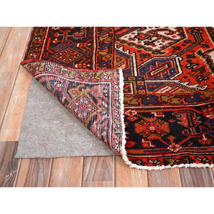 10'x13'2" Fire Brick Red, Pure Wool, Hand Knotted, Semi Antique Persian Heriz With Village Motif, Good Condition, Distressed Look, Oriental Rug FWR513468