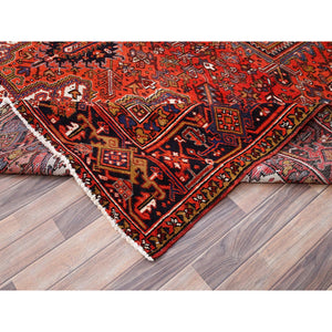 10'x13'2" Fire Brick Red, Pure Wool, Hand Knotted, Semi Antique Persian Heriz With Village Motif, Good Condition, Distressed Look, Oriental Rug FWR513468