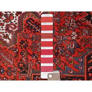 10'x13'2" Fire Brick Red, Pure Wool, Hand Knotted, Semi Antique Persian Heriz With Village Motif, Good Condition, Distressed Look, Oriental Rug FWR513468