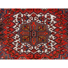 Load image into Gallery viewer, 10&#39;x13&#39;2&quot; Fire Brick Red, Pure Wool, Hand Knotted, Semi Antique Persian Heriz With Village Motif, Good Condition, Distressed Look, Oriental Rug FWR513468