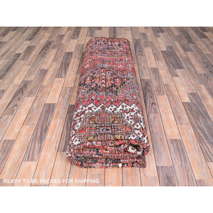 10'x13'2" Fire Brick Red, Pure Wool, Hand Knotted, Semi Antique Persian Heriz With Village Motif, Good Condition, Distressed Look, Oriental Rug FWR513468
