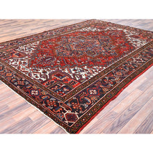 Load image into Gallery viewer, 8&#39;1&quot;x11&#39;1&quot; Imperial Red, Semi Antique Persian Heriz With Village Motif, Good Condition, Rustic Feel, Worn Wool, Hand Knotted, Oriental Rug FWR513486