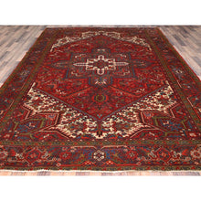 Load image into Gallery viewer, 8&#39;4&quot;x10&#39;10&quot; Crimson Red, Good Condition, Distressed Feel, Evenly Worn, Pure Wool, Hand Knotted, Vintage Persian Heriz With Geometric Pattern, Oriental Rug FWR513528
