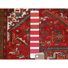 Load image into Gallery viewer, 8&#39;4&quot;x10&#39;10&quot; Crimson Red, Good Condition, Distressed Feel, Evenly Worn, Pure Wool, Hand Knotted, Vintage Persian Heriz with Geometric Pattern, Oriental Rug FWR513528