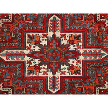 Load image into Gallery viewer, 8&#39;4&quot;x10&#39;10&quot; Crimson Red, Good Condition, Distressed Feel, Evenly Worn, Pure Wool, Hand Knotted, Vintage Persian Heriz With Geometric Pattern, Oriental Rug FWR513528