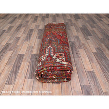 Load image into Gallery viewer, 8&#39;4&quot;x10&#39;10&quot; Crimson Red, Good Condition, Distressed Feel, Evenly Worn, Pure Wool, Hand Knotted, Vintage Persian Heriz with Geometric Pattern, Oriental Rug FWR513528