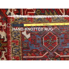 Load image into Gallery viewer, 8&#39;4&quot;x10&#39;10&quot; Crimson Red, Good Condition, Distressed Feel, Evenly Worn, Pure Wool, Hand Knotted, Vintage Persian Heriz with Geometric Pattern, Oriental Rug FWR513528