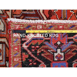 10'1"x13'2" Chili Red, Semi Antique Persian Heriz, Good Condition, Rustic Feel, Worn Wool, Hand Knotted, Oriental Rug FWR513534
