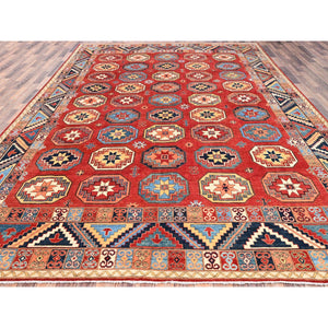 10'x13'10" Cardinals Red, Afghan Ersari With Elephant Feet Design, Hand Knotted, Natural Dyes, Natural Wool, Oriental Rug FWR513540