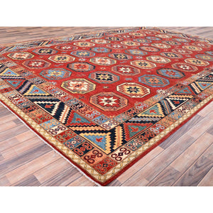 10'x13'10" Cardinals Red, Afghan Ersari With Elephant Feet Design, Hand Knotted, Natural Dyes, Natural Wool, Oriental Rug FWR513540