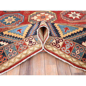 10'x13'10" Cardinals Red, Afghan Ersari With Elephant Feet Design, Hand Knotted, Natural Dyes, Natural Wool, Oriental Rug FWR513540