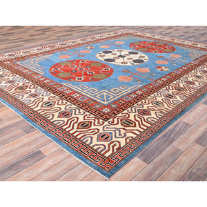 9'1"x11'9" Baby Blue, Khotan Design With Large Elements, Hand Knotted, Natural Dyes, Soft Wool, Oriental Rug FWR513576