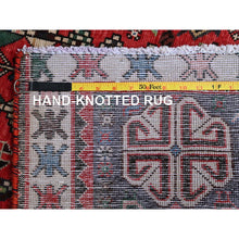 Load image into Gallery viewer, 3&#39;1&quot;x6&#39;5&quot; Ajax Red, Vintage Persian Shiraz With Small Bird Figurines, Geometric Medallion Design, Shaved Down, Zero Pile, Sides And Ends Professionally Secured, Clean, Hand Knotted, 100% Wool, Wide Runner, Oriental Rug FWR5130