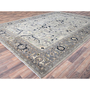 9'x12'2" Gainsboro Gray, Afghan Peshawar With Serapi Heriz Design, Vegetable Dyes, 100% Wool, Hand Knotted, Oriental Rug FWR513618
