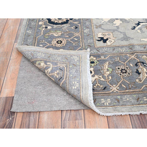 9'x12'2" Gainsboro Gray, Afghan Peshawar With Serapi Heriz Design, Vegetable Dyes, 100% Wool, Hand Knotted, Oriental Rug FWR513618